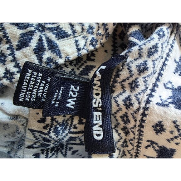 Lands End Womens Christmas Reindeer Blue White Flannel Button-Up Shirt 22W - Picture 5 of 8